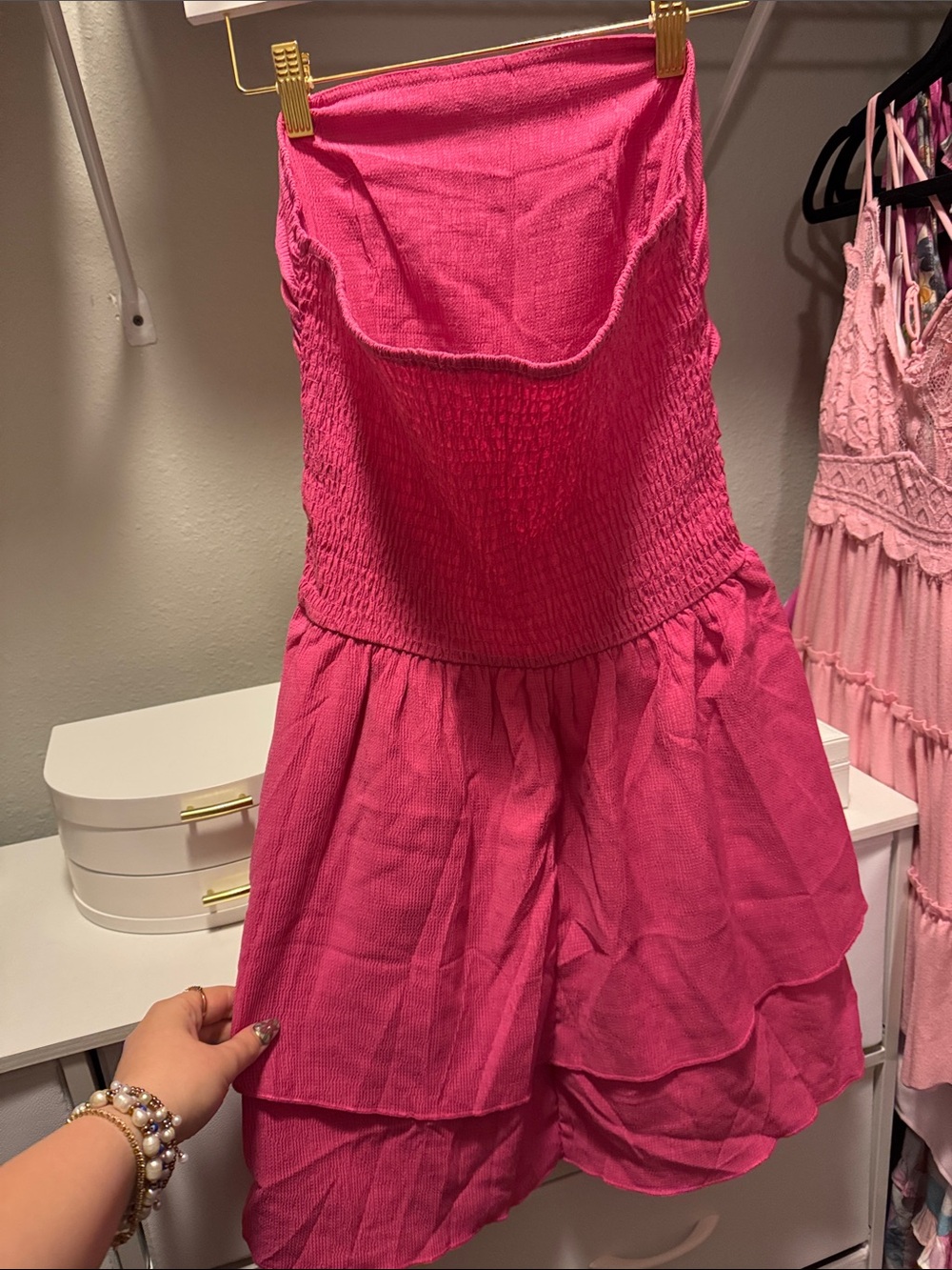 Strapless Ruffled Pink Tiered Dress - Picture 2 of 4